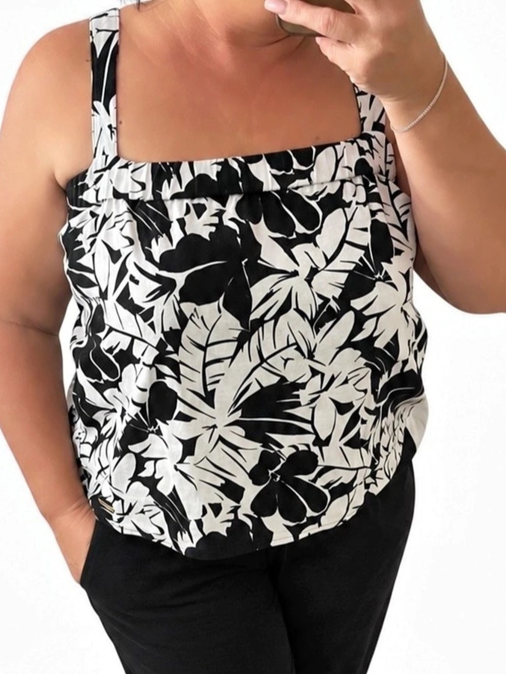 Michael Kors Floral Tank Top Black & White XL